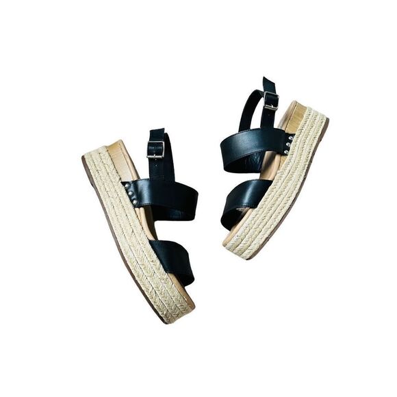 Steve Madden Espadrille Wedge Leather Black Sandals sz 10M - Picture 5 of 12